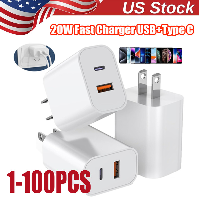 Lotto Adattatore Alimentazione Parete USB Tipo C Blocco Caricabatterie Rapido per iPhone 17 16 15 11 20W