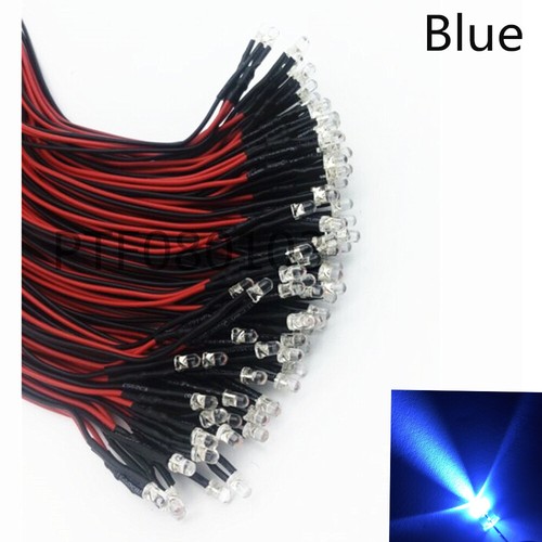 5V DC 3mmWater Clear LED DiodesBlue Pre-Wired Cable With Plastic Holder20pcs - Picture 2 of 3