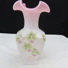 Fenton Rosalene Berries & Vine Hand Painted Square Vase Special Order 2003 W209