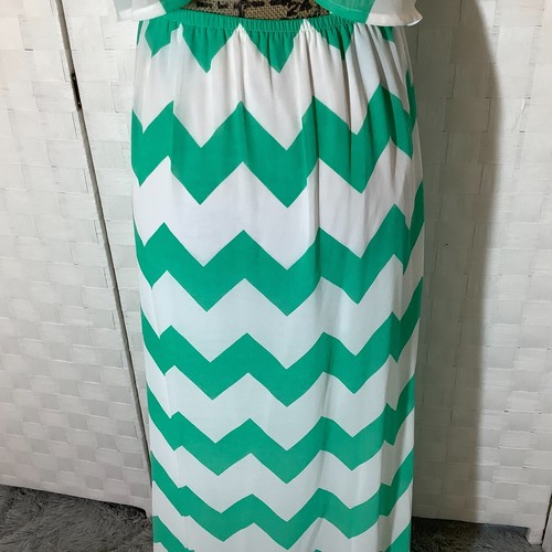 takara white teal mint chevron maxi dress size small - Picture 9 of 11