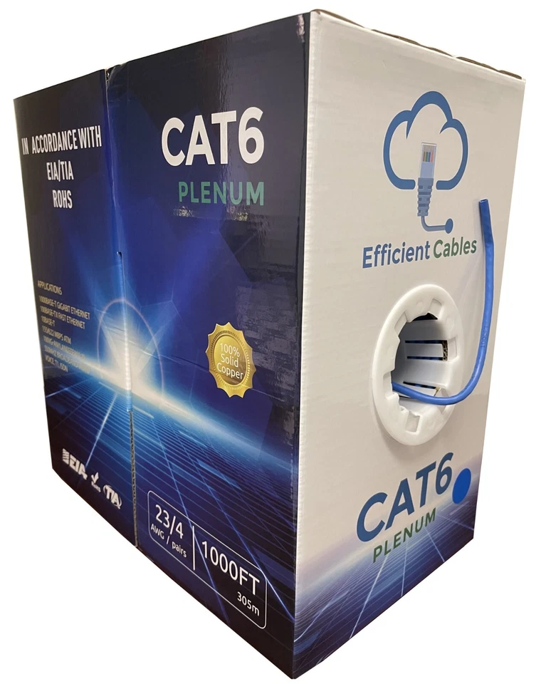 Plenum Copper CMP UTP 4-Pairs Cat5e 350Mhz Cat6 550Mhz 1000ft Cable Blue White - Image 4 of 4