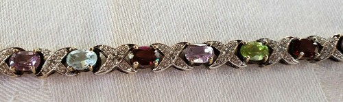 Sterling Silver Vermeil Overlay Rainbow Tennis Bracelet Topaz Amethyst - Picture 3 of 4