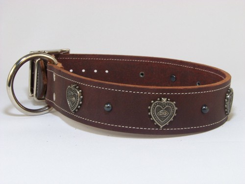 1 - 1/2 Inch - Wide Top Quality Leather Dog Collar W/ Heart Conchos Made in USA - Bild 6 von 19