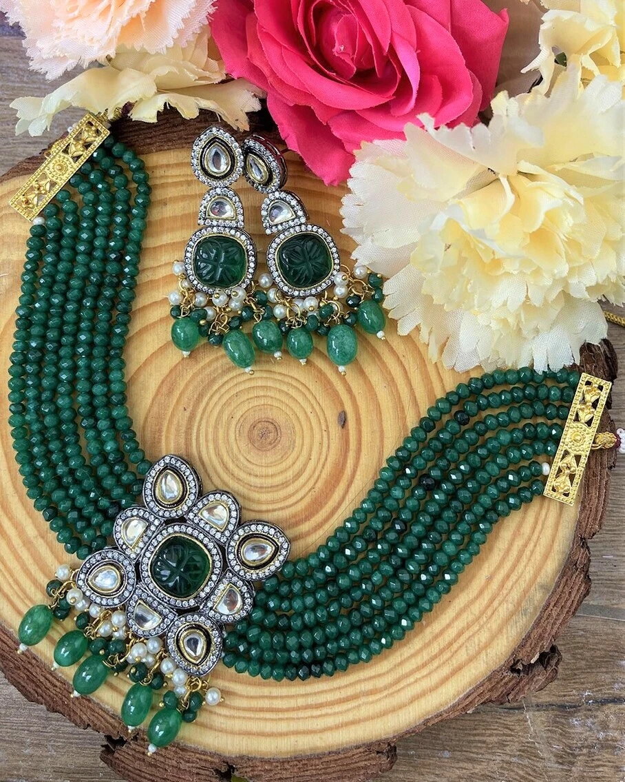 Green choker necklace sale set