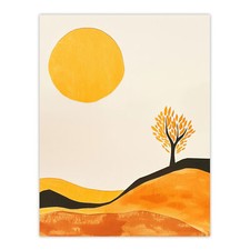 Lone Tree Orange Vibrant Abstract Boho Landscape Wall Art Poster Print