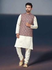 Multi Color- Traditional Men's Kurta Pajama with Jacket  Ethnic Wear for Men-230