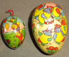  2 VINTAGE EAST GERMAN PAPER MACHE EASTER EGGS/CANDY CONTAINERS SET OF Two