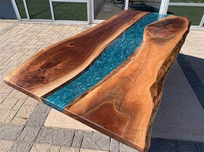 Handmade Epoxy Resin River Wood Coffee Table | Rustic Modern Furniture-image
