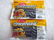 (LOT OF 2)-BERKLEY POWERBAIT BEARDED CHIGGER CRAWS 4" / 5-PK. BLACK BLUE FLECK