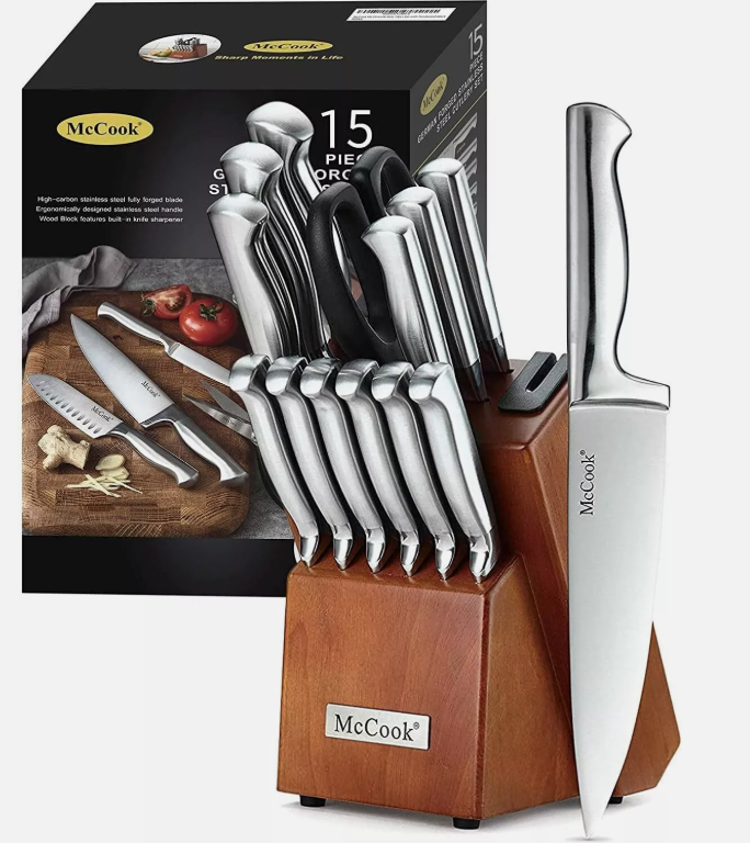 Knife Set, 15-Piece Kitchen Knife Set with Block Wooden German Stainless Steel-image