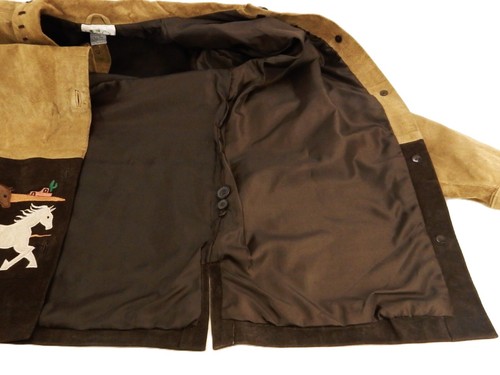 Quacker Factory, Sandy Brown Leather Jacket, Horse Art, Polyester Lining, Size M - Picture 6 of 9