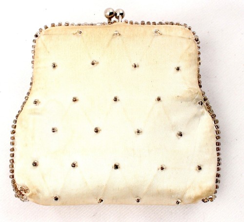 Vintage Coin Purse White Satin with Beads and Sequins Wedding Formal - Picture 2 of 3