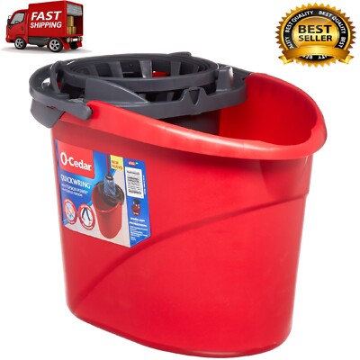 QuickWring Bucket, 2.5 Gallon Mop Bucket with Wringer, Red