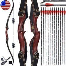 60" Archery Wooden Riser Hunting Bow 30-50lbs Takedown Recurve Bow RH Arrows