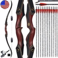 60" Archery Wooden Riser Hunting Bow 30-50lbs Takedown Recurve Bow RH Arrows