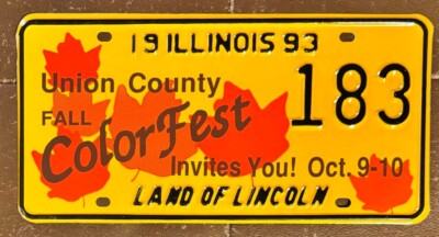Illinois 1993 UNION COUNTY FALL COLORFEST GRAPHIC License Plate # 183 ...