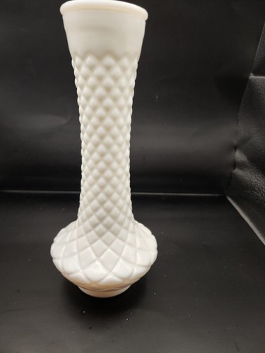 Randall Vintage White Milk Glass Diamond Quilted Pattern Flared Bottom Bud Vase