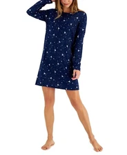 Charter Club Women's Soft Butter Knit Sleepshirt, Navy Blue Reindeer, XL