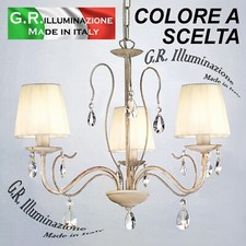 LAMPADARIO IN FERRO BATTUTO CLASSICO MODERNO 3 L. AVORIO ORO SOSPENSIONE Regina