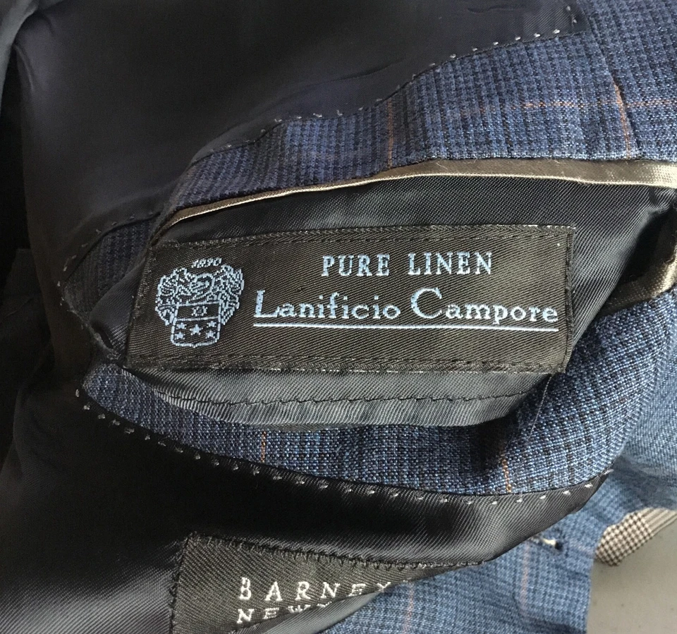 Мужской блейзер Barneys NY Lanificio Campore 46 L 100% чистый лен синий оконное стекло - Изображение 4 из 4