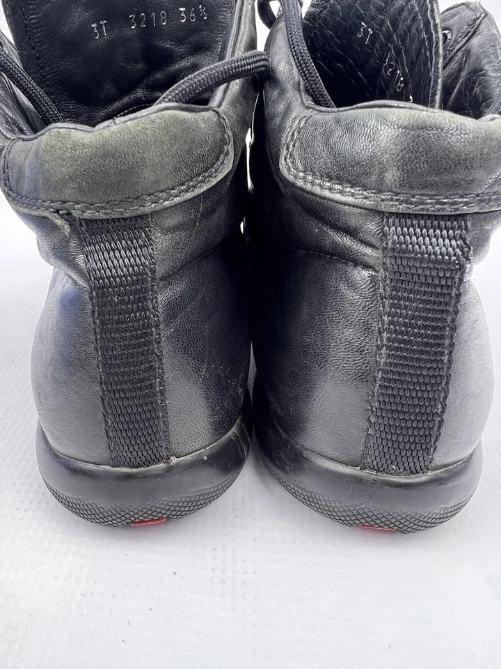 Prada Mujer Cuero Negro Zapatillas Altas Bota Talla US 6.5 EUR 36.5 UK 3.5 Foto 4 de 4