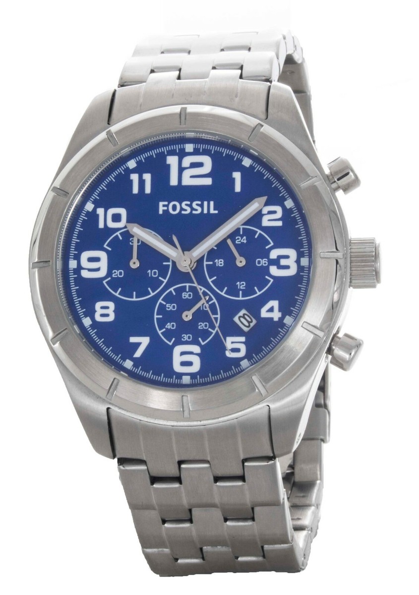 Fossil Men's Stainless Steel Blue Dial Chronograph Watch BQ1239 | eBay