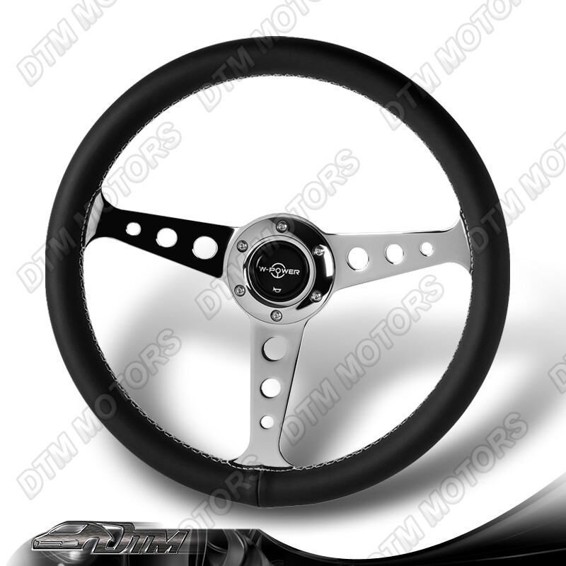 W-Power 350MM Black Leather White Stitch Chrome Spoke 2