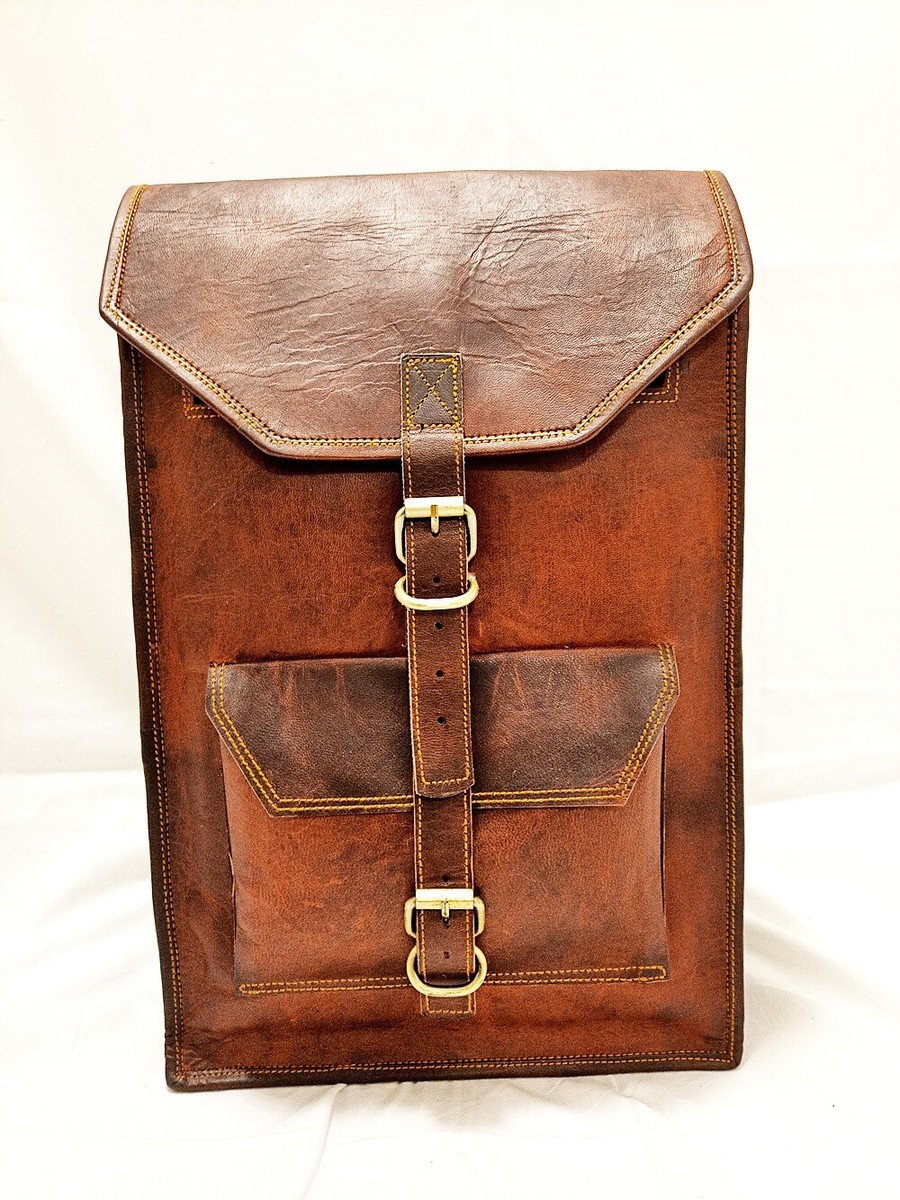 Large ARTISAN LEATHER BACKPACK Tan Brown Laptop Travel Bag Men - Main Image