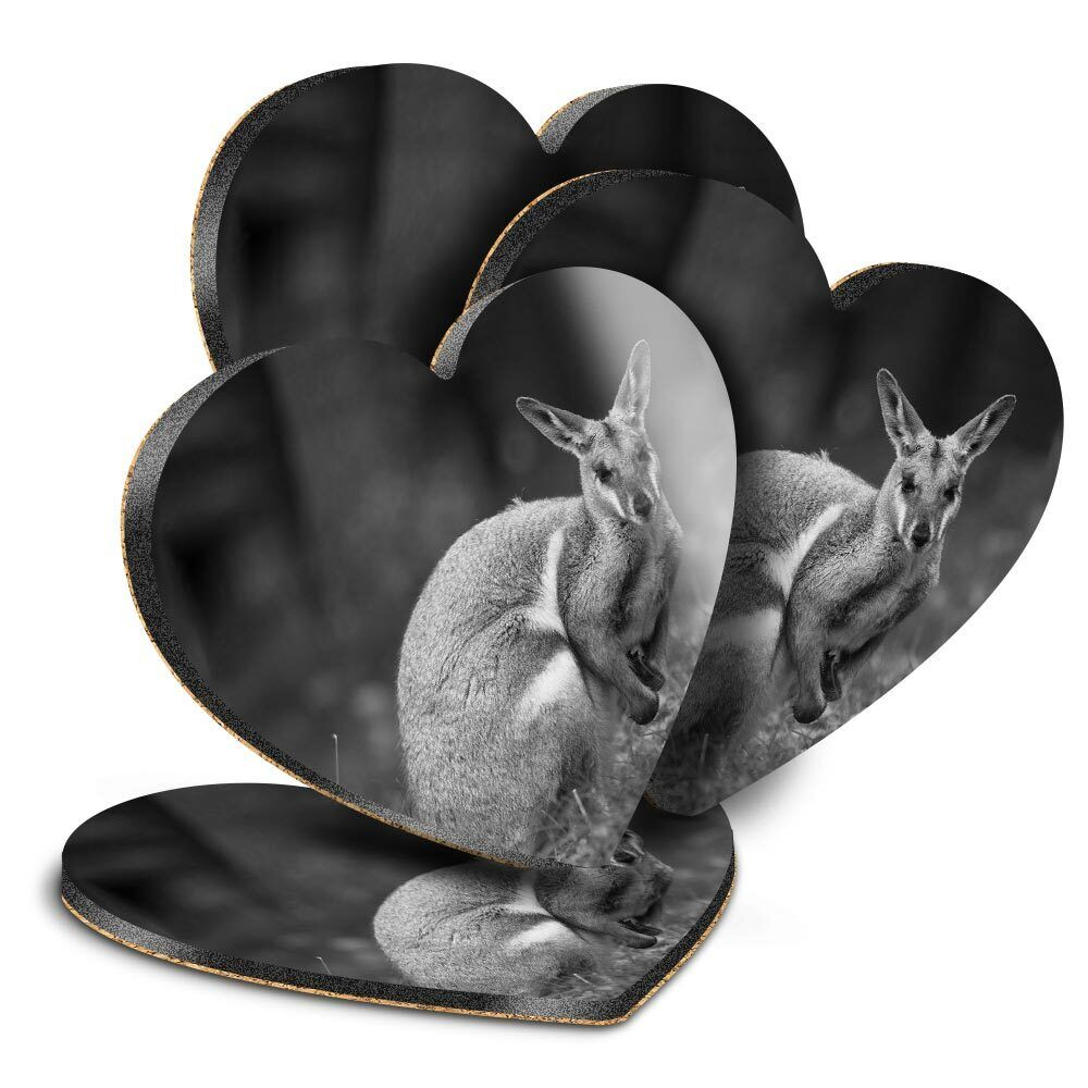 Image of 4x Heart MDF Coasters   COT    piedi rock canguro wallaby  37765