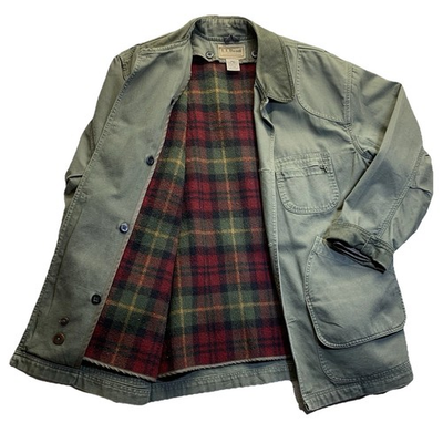 #ad VTG LL Bean Chore Coat Jacket XL Barn Chore Jacket Olive Green USA Blanket Line $84.99