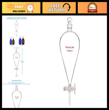 1000ml PTFE Stopcock Separatory Funnel - Borosilicate Glass, Heavy Wall, 24/29 J
