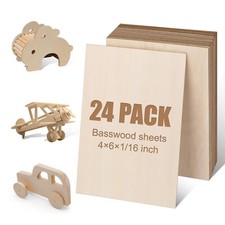 24Pack Basswood Sheets 4x6x1/16 Inch Thin Plywood Wood Unfinished Laser