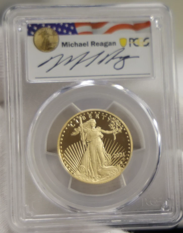 Gold Eagle 2021 W prueba de EE. UU. 1/2 OZ $25 GRADUACIÓN PROFESIONAL PR69DCAM serie Reagan TY2 Foto 2 de 2