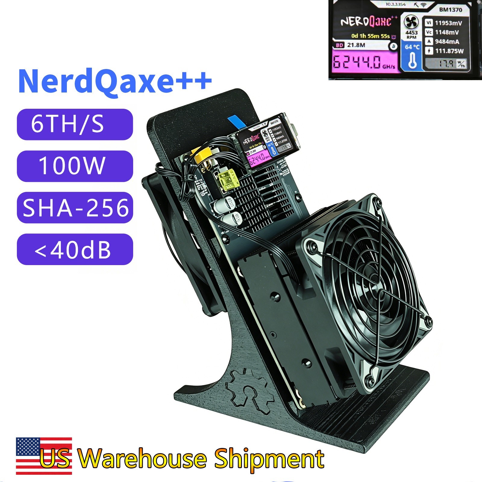 NerdMiner Bitcoin Miner 6.0TH/s 100W SHA-256 ASIC Crypto BTC Mining Machine