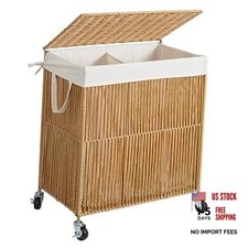 Laundry Hamper with Wheels, Handwoven 115L 22 x 13 x 26.4 Inches Natural