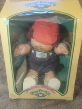 1985 Cabbage Patch Kids Doll Boy Brown Hair Red Hat "Max Bruce" **IN BOX**