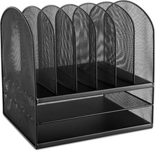 Onyx Desk Organizer 6 Vertical Compartments 2 Trays Office Classroom Mailbox