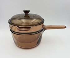 Vintage Corning Visions 3-Pc Amber Glass Double Boiler Set Pot Insert Pyrex Lid