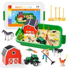 Carolart Farm Sensory Bin, Farm Animals Sand Kit with Sensory Sand, Barn Sandbox