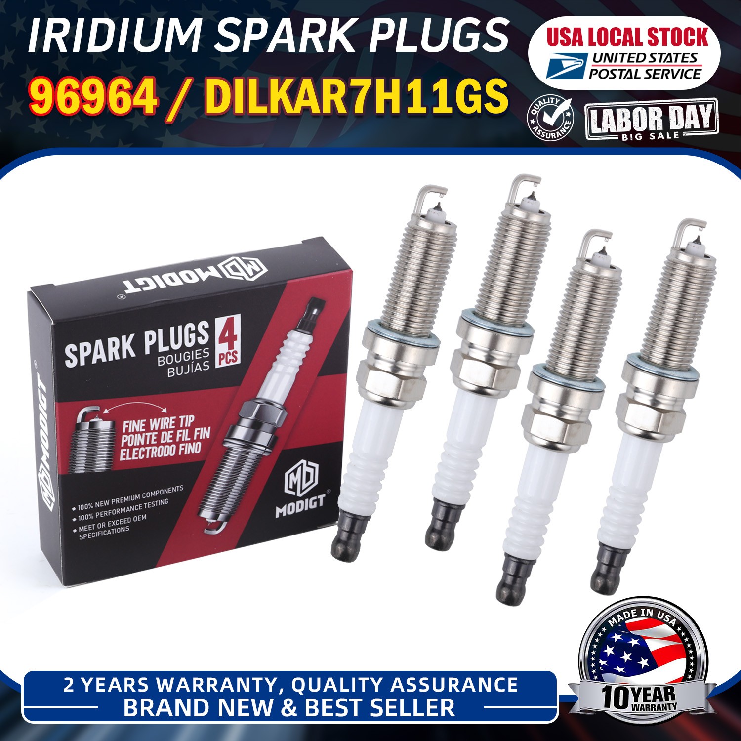 Set of 4 Genuine Quality For NGK 96964 Laser Iridium Spark Plugs DILKAR7H11GS