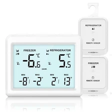 Refrigerator Thermometer with Freezer Alarm, Wireless Kitchen Fridge Temp Mon...