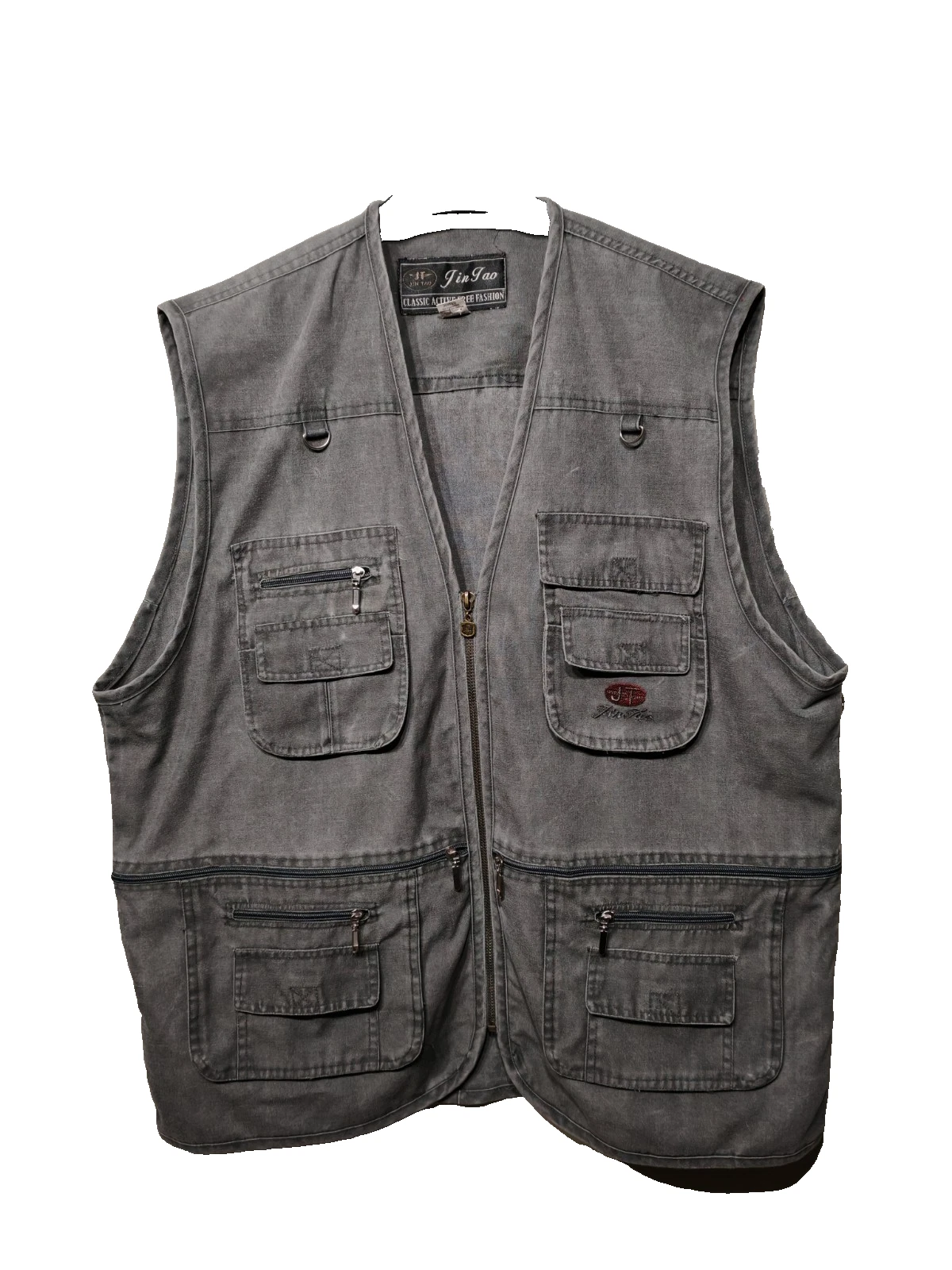 JinTao Mens Utility Fishing Vest Grey XXL Multi Pocket Zip Military Hunting 2XL