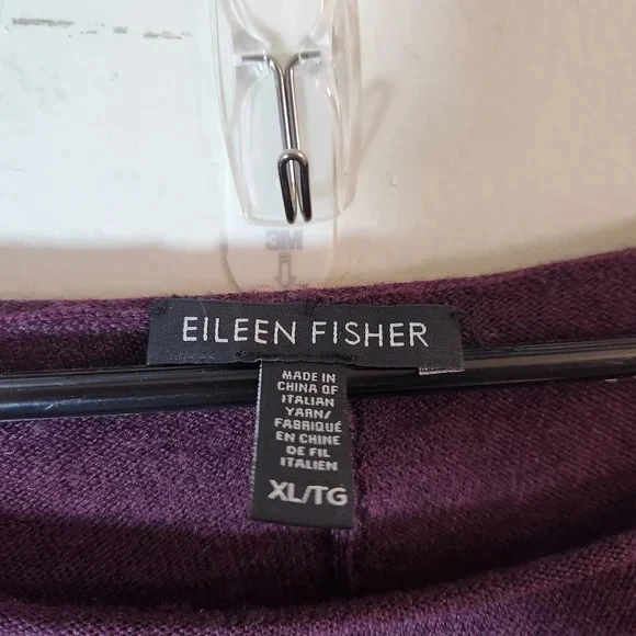 Итальянский шерстяной свитер-туника Eileen Fisher из мериноса с глубоким круглым вырезом размер XL бордовый - Изображение 3 из 4