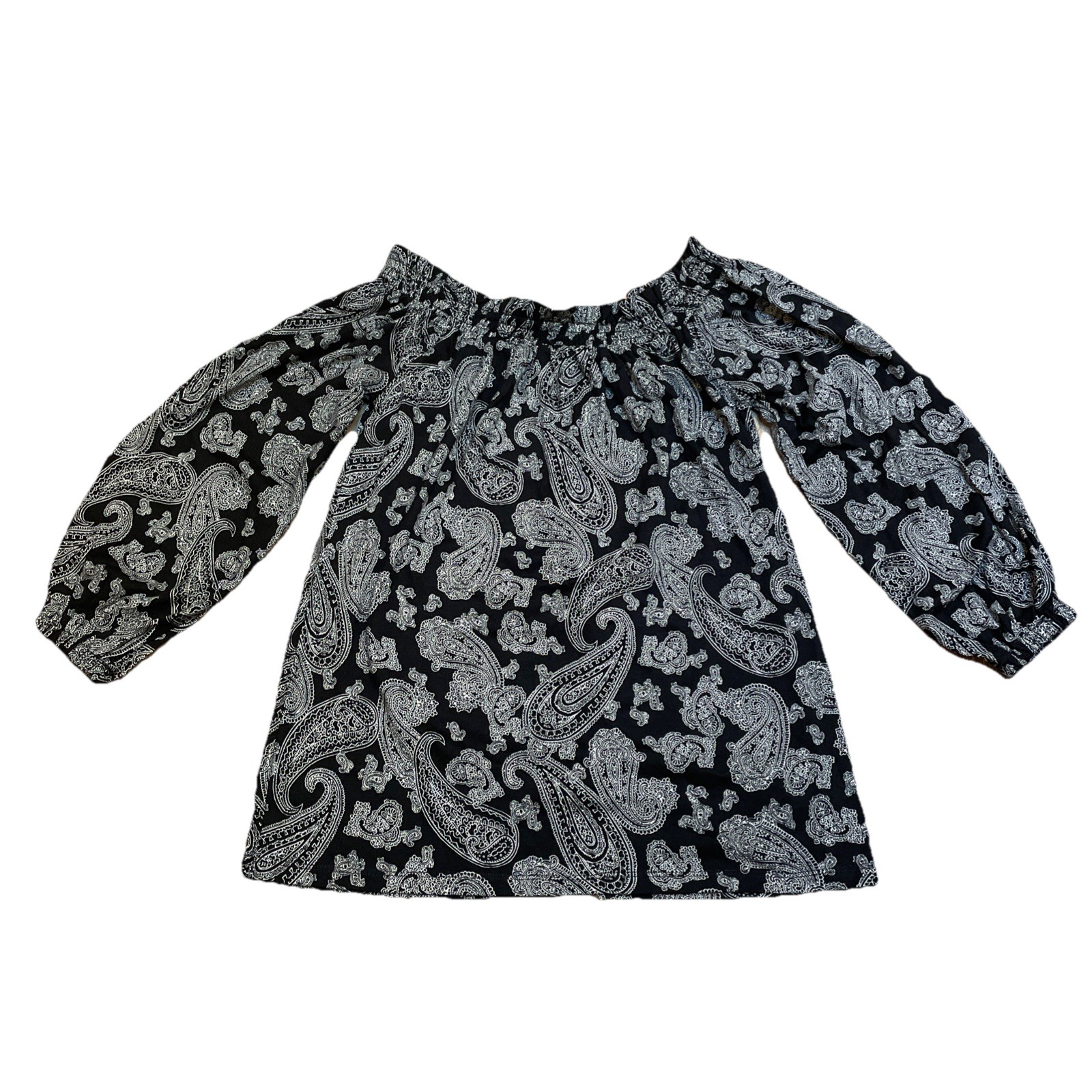 Michael Kors Women’s Off The Shoulder Blouse. Black And White Paisley XXS NWT #3