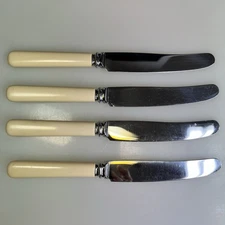 4 VINTAGE MAURICE STABLES SHEFFIELD STAINLESS STEEL 8” TABLE KNIFE CUTLERY RETRO