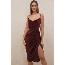 House of CB Reva Raisin Satin Balcony Corset Dress Under Corset Sexy Size Small