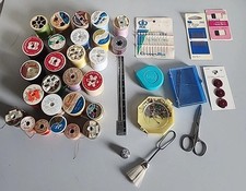 38 Vintage Sewing Lot Thread Spools needles dritz Tape Measure Pins Buttons