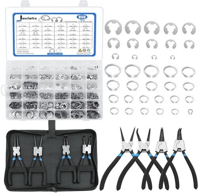 850Pcs C-clip External Retaining Rings Snap Rings Assortment Kit Circlip 304