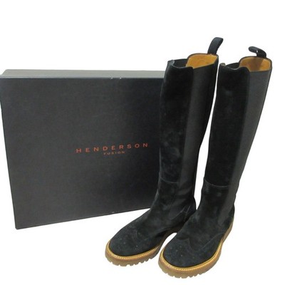 HENDERSON Suede Wingtip Long Side Gore Boots, Size 35.5, Black Women USED