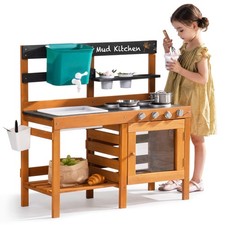 Mud Kitchen for Kids Outdoor - Wooden Outdoor Play Kitchen Set with Real Wate...